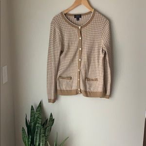 Lands End Supima Cotton Beige Houndstooth Cardi S